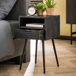 Wohnen Nachtkommode Beistelltisch in Schwarz - Jadamos