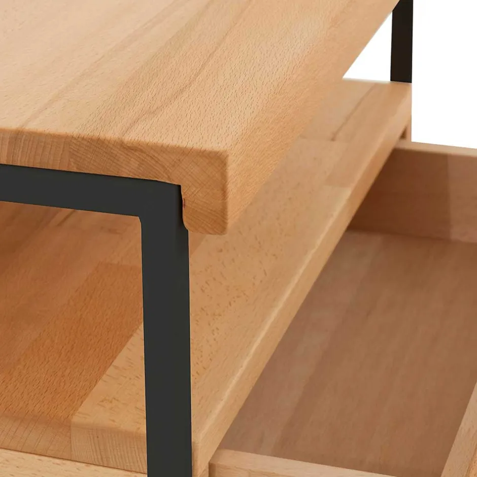 Wohnen Nachtkommode Ettina in Natur und Schwarz