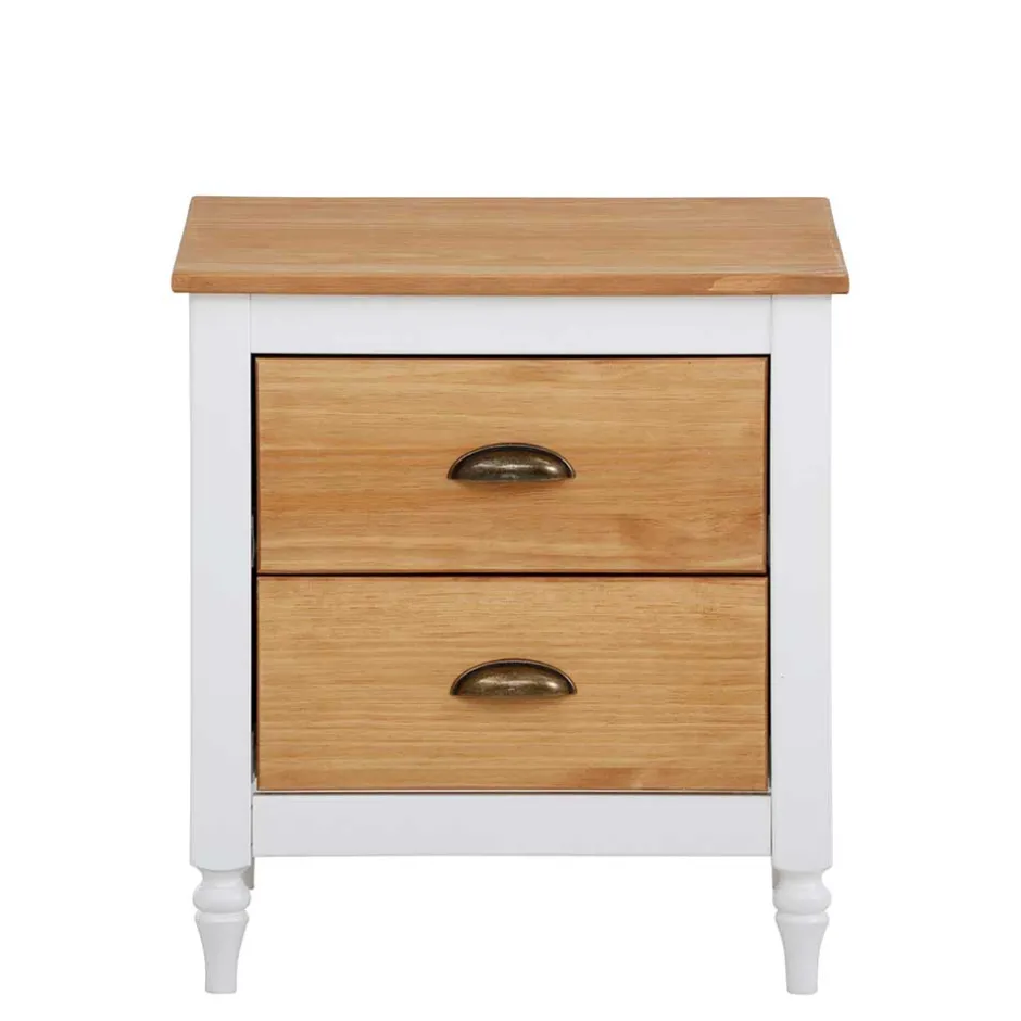 Wohnen Nachtkommode im Landhaus Look mit Metallgriffen - Xasimir