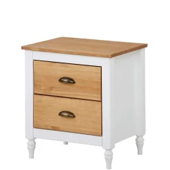 Wohnen Nachtkommode im Landhaus Look mit Metallgriffen - Xasimir