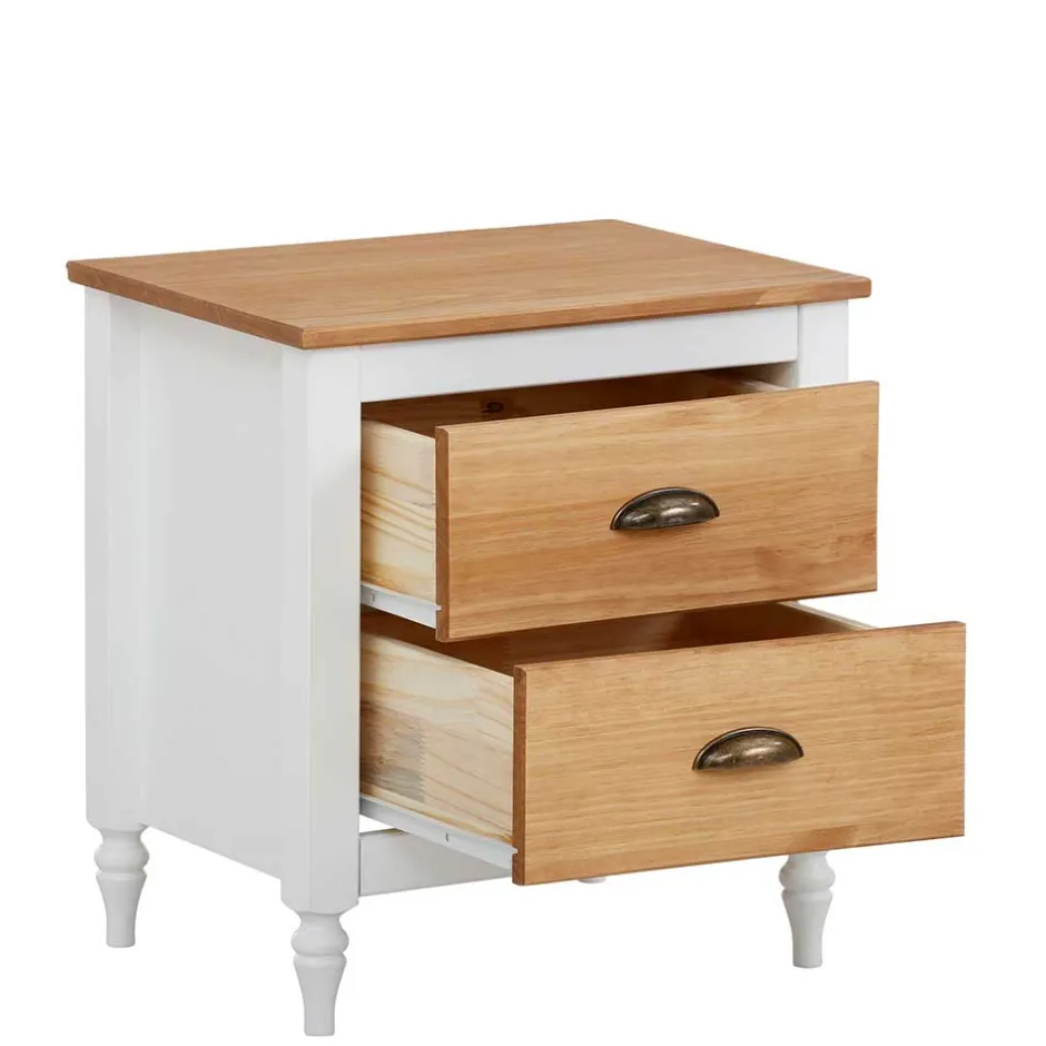 Wohnen Nachtkommode im Landhaus Look mit Metallgriffen - Xasimir