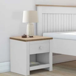 Wohnen Nachtkommode in Cremeweiß mit Eiche - Langoona