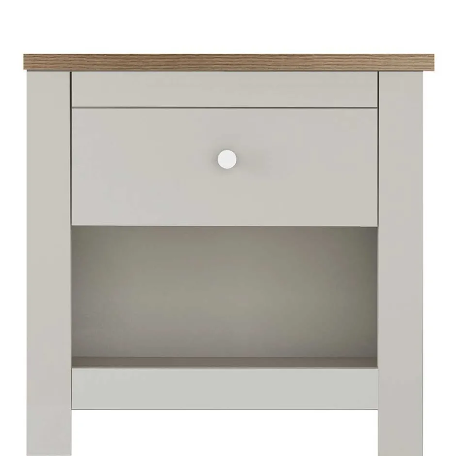 Wohnen Nachtkommode in Cremeweiß mit Eiche - Langoona