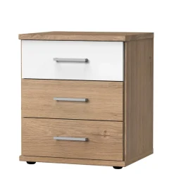 Wohnen Nachtkommode in Eiche Dekor & Weiß - Curacao