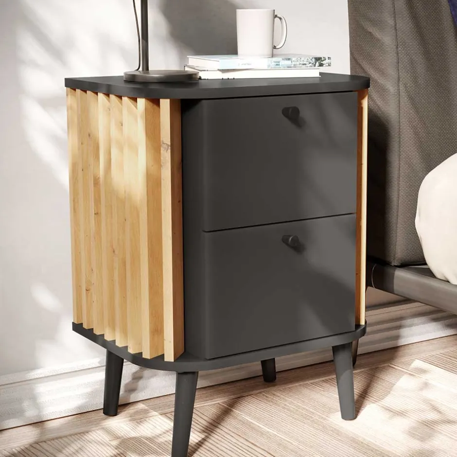 Nachtkommode in Grau und Wildeiche - Penzanca^Wohnen Discount