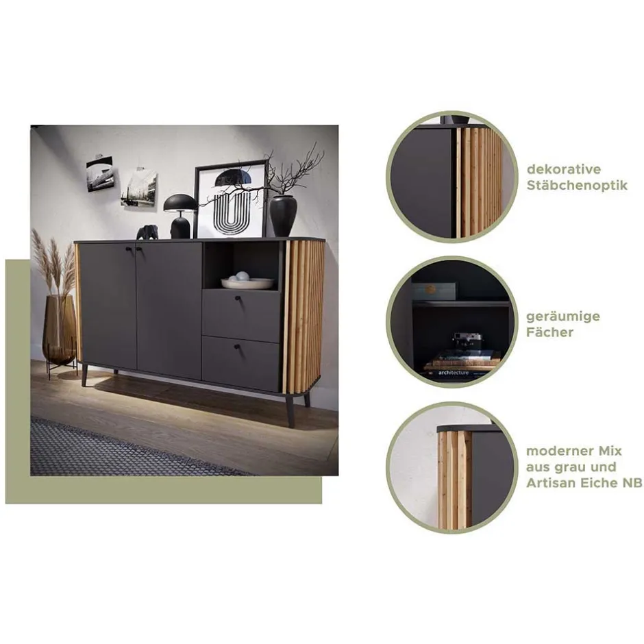 Nachtkommode in Grau und Wildeiche - Penzanca^Wohnen Discount