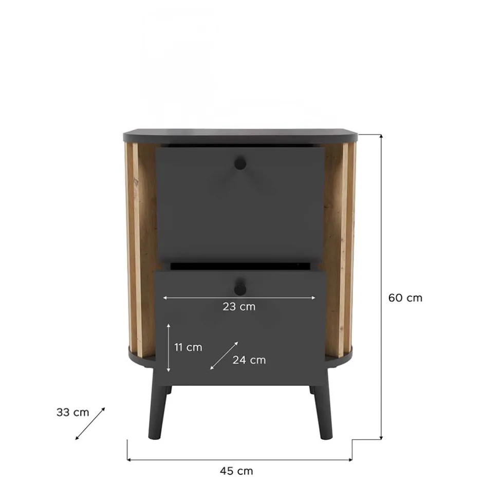 Nachtkommode in Grau und Wildeiche - Penzanca^Wohnen Discount