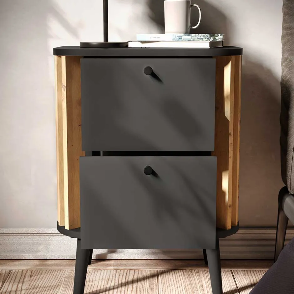 Nachtkommode in Grau und Wildeiche - Penzanca^Wohnen Discount