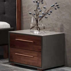 Wohnen Nachtkommode in Nussbaum und Beton Optik - Araulon