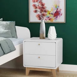 Wohnen Nachtkommode in Weiß mit Eiche - Kolreva