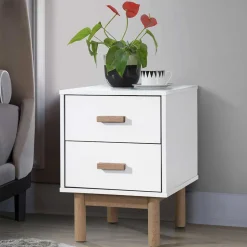 Nachtkommode in Weiß mit Eiche - Savuta^Wohnen