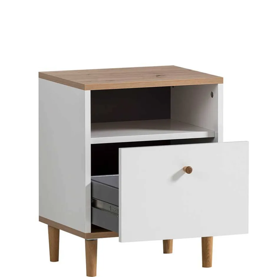 Wohnen Nachtkommode in Weiß mit Wildeiche - Ambreros
