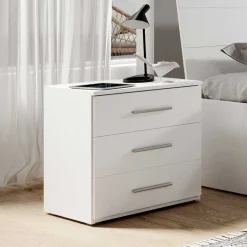Nachtkommode mit drei Schubladen in Weiß - Juleste^Wohnen Hot