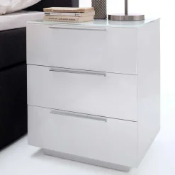 Nachtkommode mit Glasbeschichtung Ardila in Weiß^Wohnen Hot