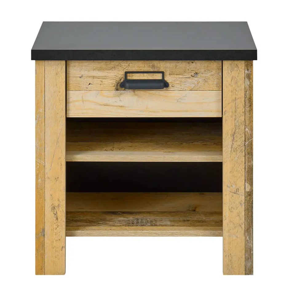 Nachtkonsole im Altholz Look & Anthrazit - Naiavio^Wohnen
