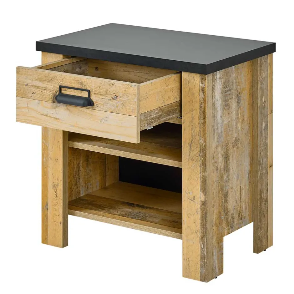 Nachtkonsole im Altholz Look & Anthrazit - Naiavio^Wohnen