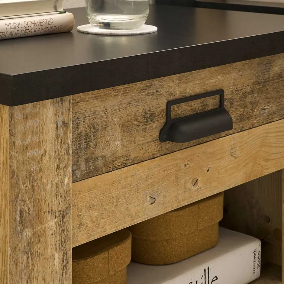 Nachtkonsole im Altholz Look & Anthrazit - Naiavio^Wohnen