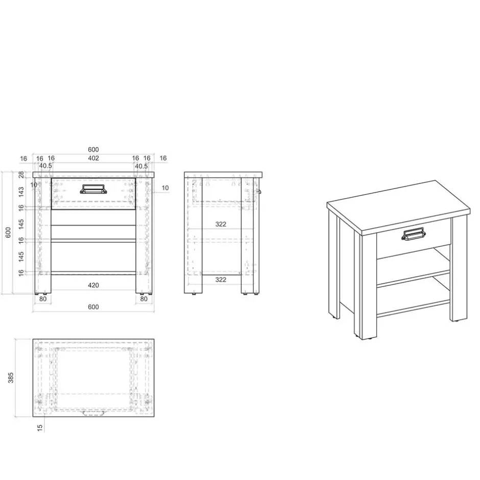 Nachtkonsole im Altholz Look & Anthrazit - Naiavio^Wohnen