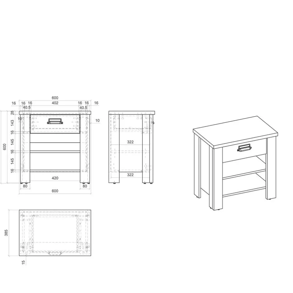 Nachtkonsole mit Schublade & zwei Fächern - Tramos^Wohnen New