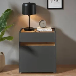 Wohnen Nachtschrank in Anthrazit und Wildeiche Dekor - Ahilav