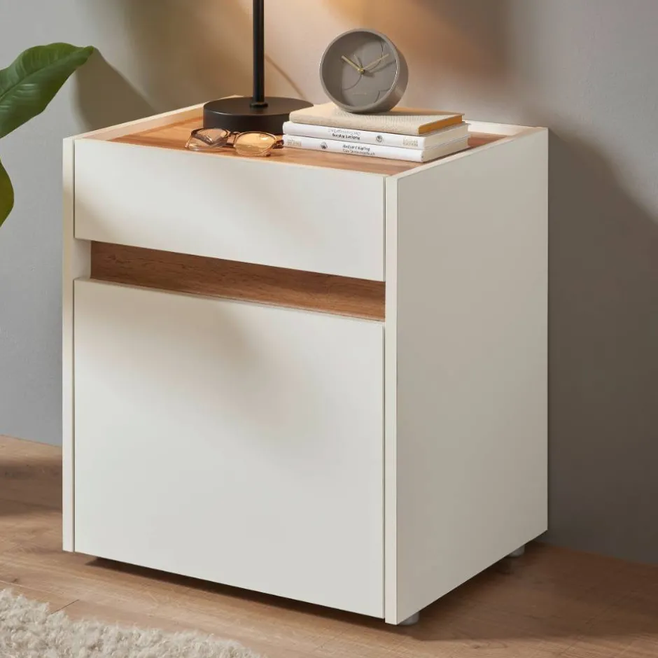 Wohnen Nachtschrank in Weiß und Wildeiche Dekor - Nonessia