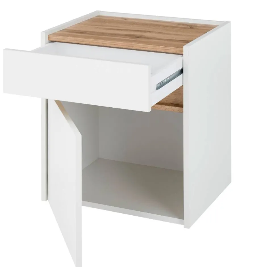 Wohnen Nachtschrank in Weiß und Wildeiche Dekor - Nonessia