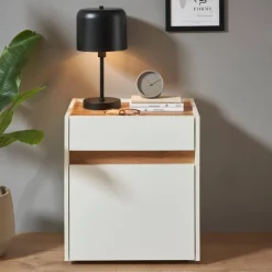 Wohnen Nachtschrank in Weiß und Wildeiche Dekor - Nonessia