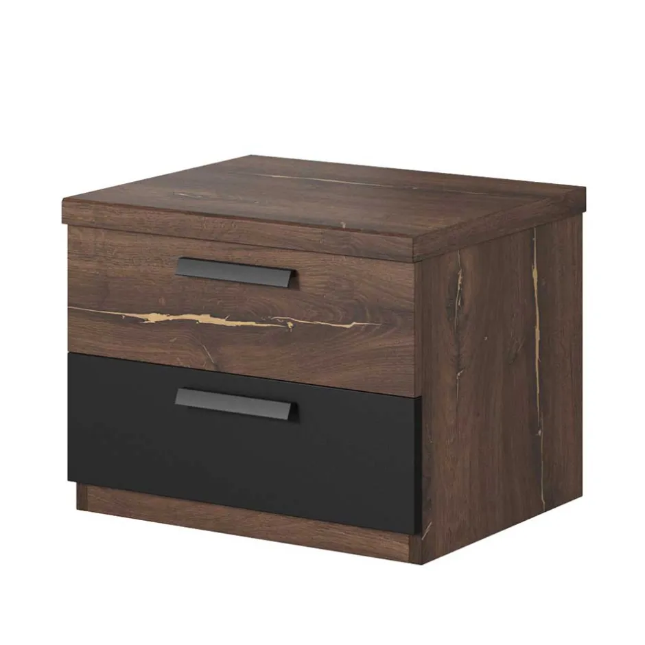 Wohnen Nachtschrank mit Schubladen in Eiche Dunkel - Prabhaa