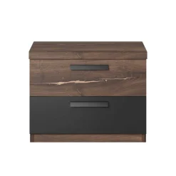 Wohnen Nachtschrank mit Schubladen in Eiche Dunkel - Prabhaa