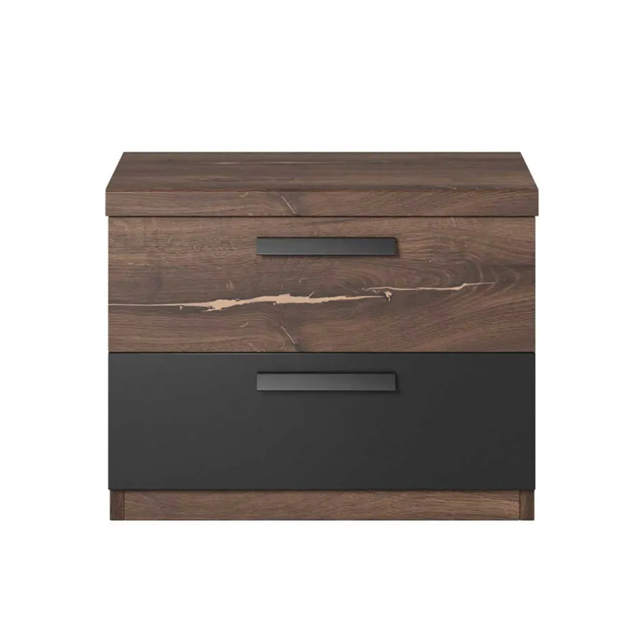 Wohnen Nachtschrank mit Schubladen in Eiche Dunkel - Prabhaa