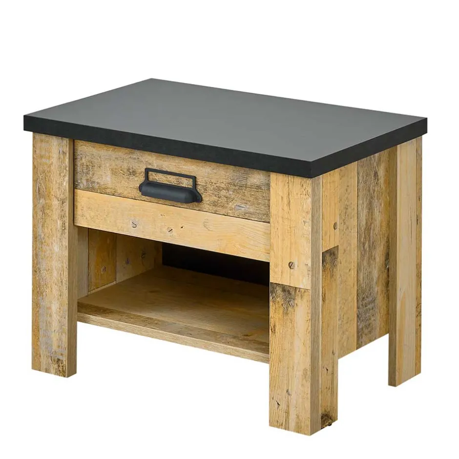 Wohnen Nachttisch in Altholz Optik & Anthrazit - Naiavio