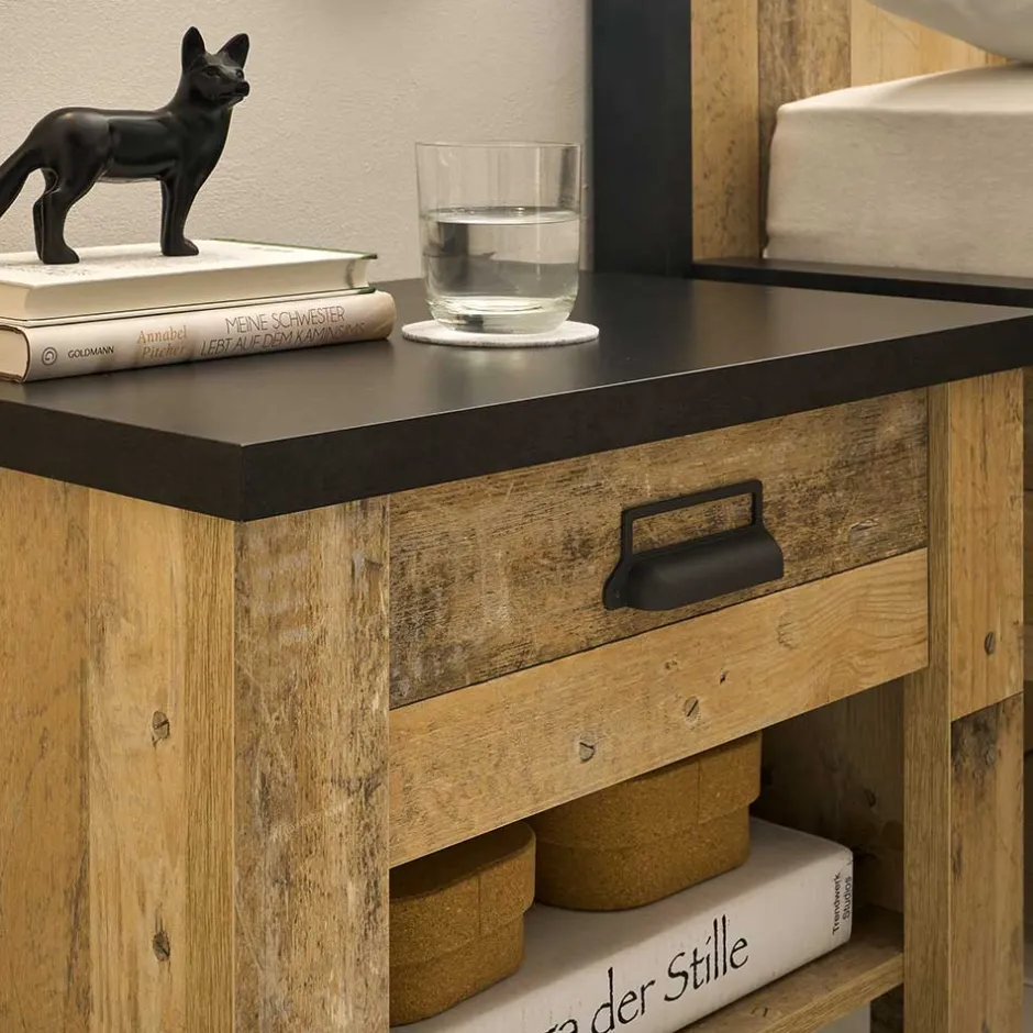 Wohnen Nachttisch in Altholz Optik & Anthrazit - Naiavio