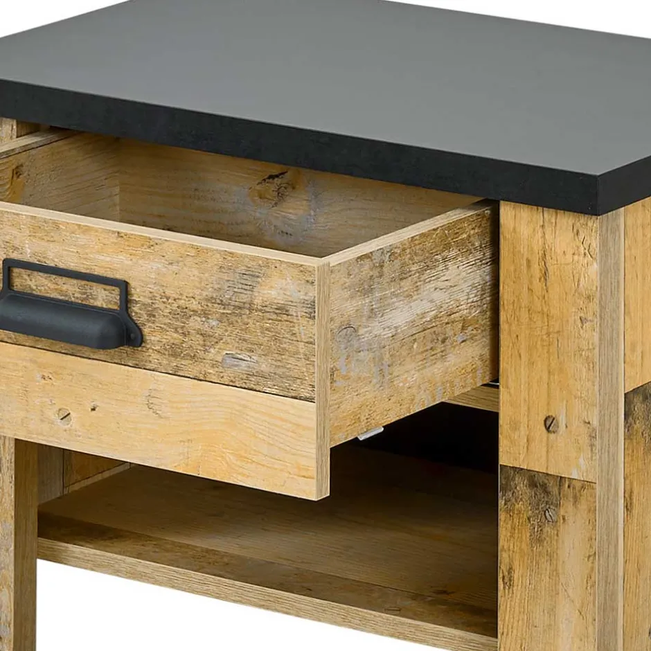 Wohnen Nachttisch in Altholz Optik & Anthrazit - Naiavio
