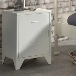 Wohnen Nachttisch mit Tür in Weiß aus Metall - Mavus