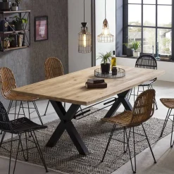 Naturkante Holztisch Wildeiche mit X Füßen - Ascolano^Wohnen Clearance