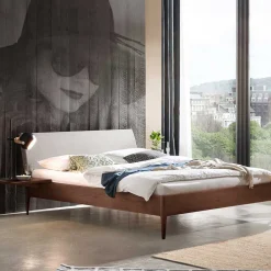 Wohnen Nussbaum Doppelbett mit Stoff Kopfteil - Filippo