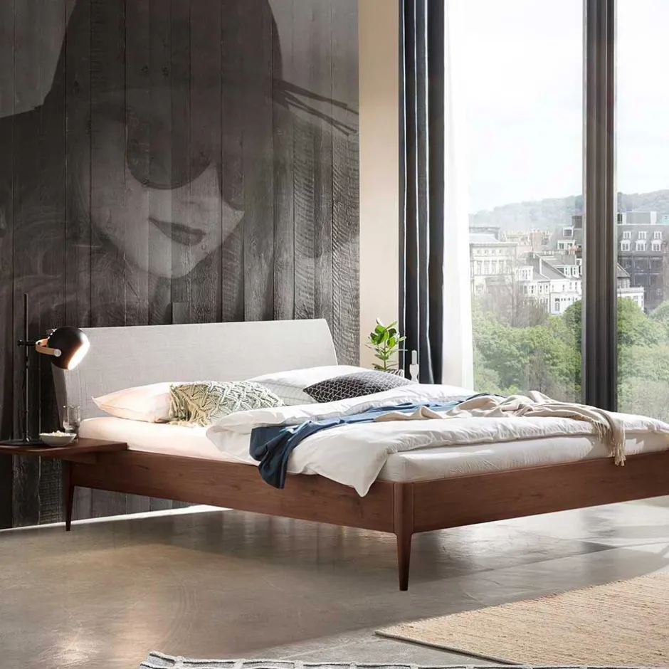 Wohnen Nussbaum Doppelbett mit Stoff Kopfteil - Filippo