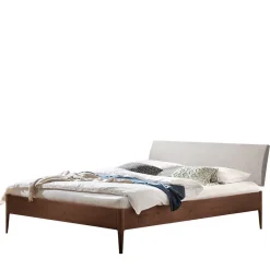 Wohnen Nussbaum Doppelbett mit Stoff Kopfteil - Filippo