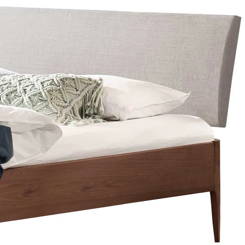 Wohnen Nussbaum Doppelbett mit Stoff Kopfteil - Filippo