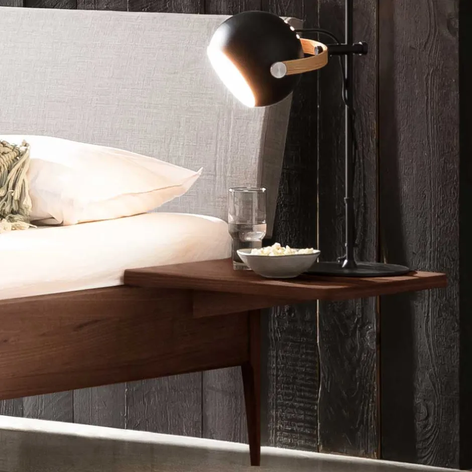 Wohnen Nussbaum Doppelbett mit Stoff Kopfteil - Filippo