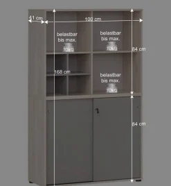 Office Schrank in Eiche Hell & Platingrau - Lakes^Wohnen Hot