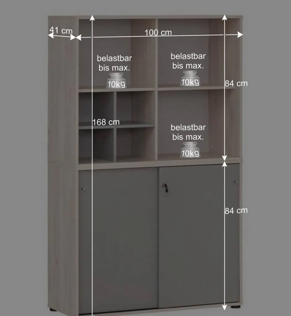 Office Schrank in Eiche Hell & Platingrau - Lakes^Wohnen Hot