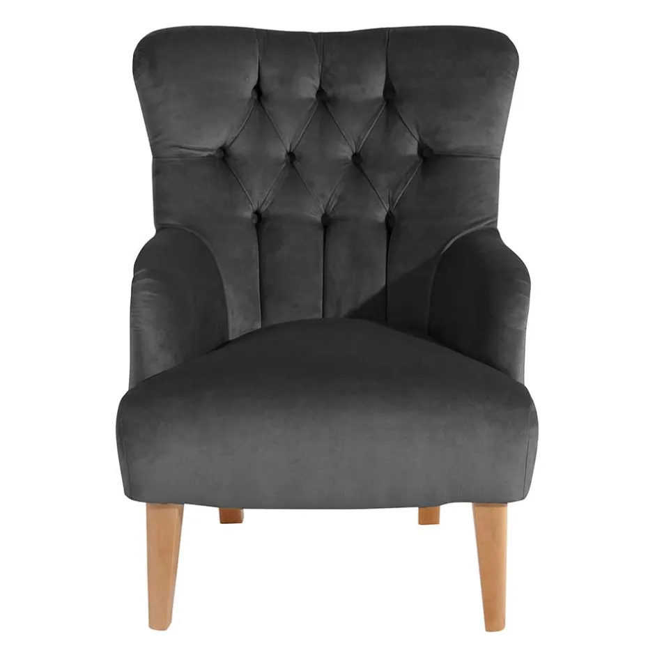 Wohnen Ohrenbackensessel in Anthrazit Samtvelours - Camcupa