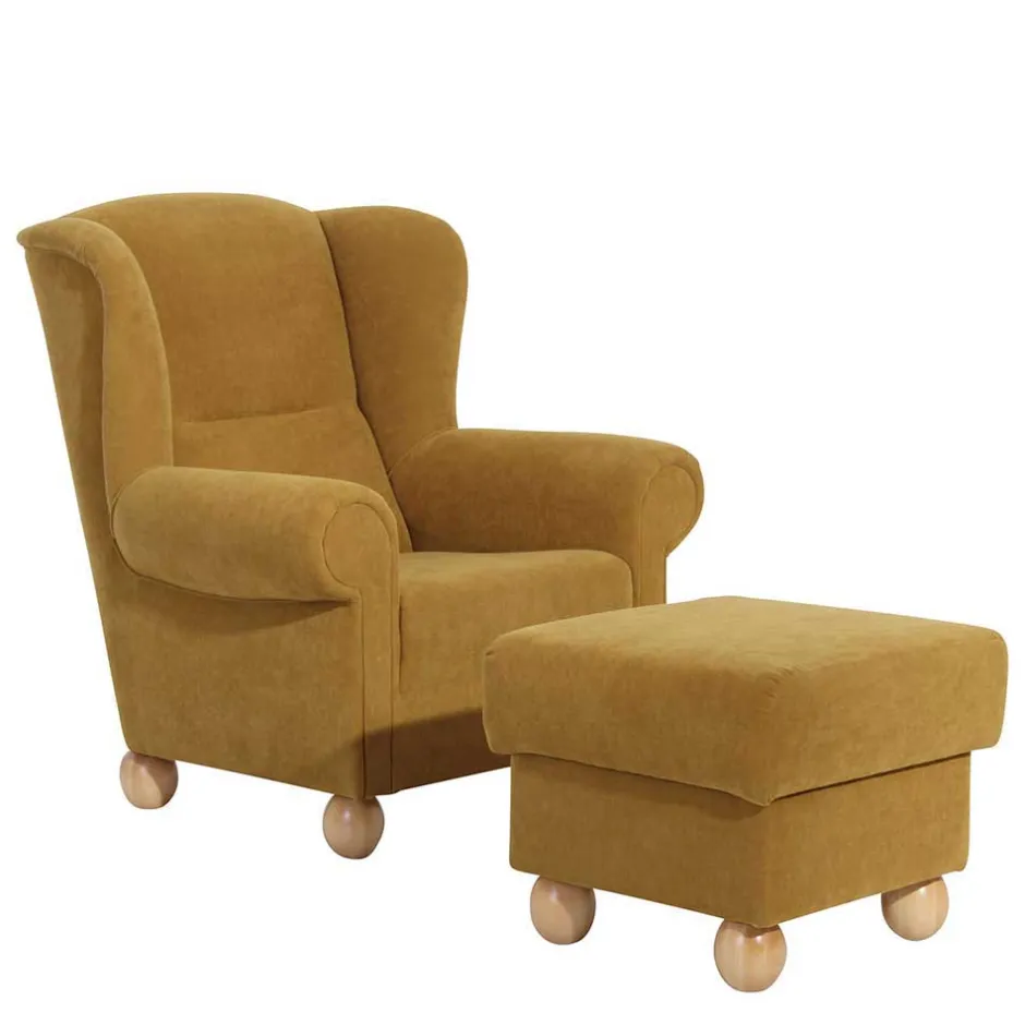 Ohrenbackensessel in Gelb Velours - Acigne^Wohnen Sale