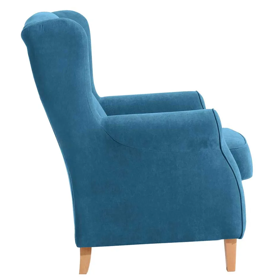 Ohrensessel aus Velours in Petrol - Edna^Wohnen Online