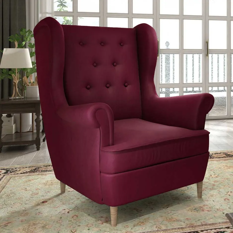 Wohnen Ohrensessel in Bordeaux Rot Samt - Marquita