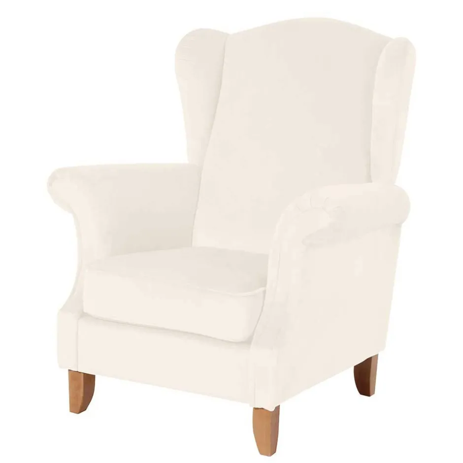 Wohnen Ohrensessel in Cremefarben Samtvelours - Leviada