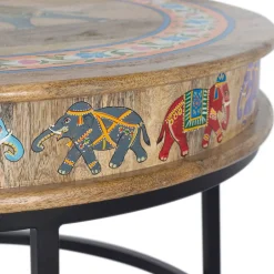 Wohnen Orient Style Couchtisch mit Elefanten farbenfroh bemalt - Tabacho