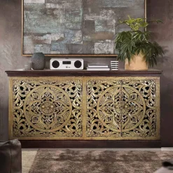 Oriental Design Sideboard in Gold und Walnussbraun - Roswito^Wohnen Clearance