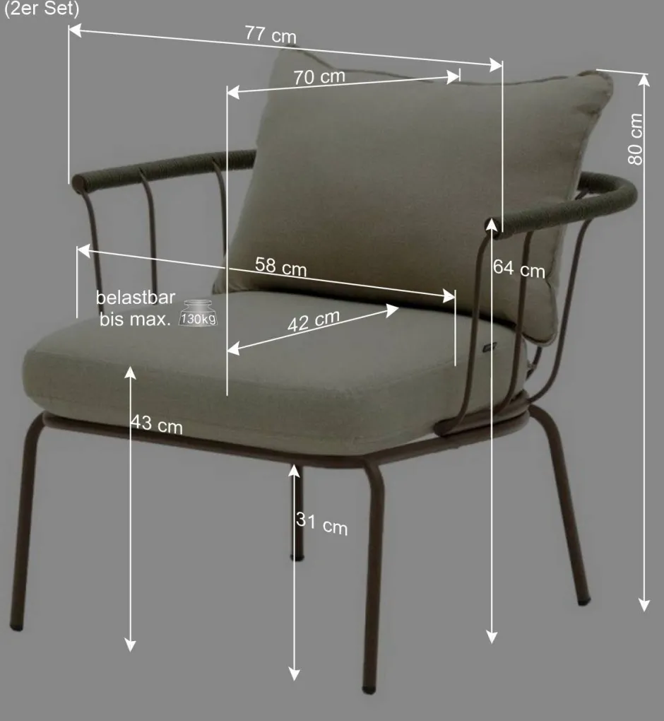 Wohnen Outdoor Sessel aus braunem Metall - Ragusca (2er Set)